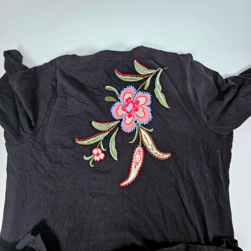 Johnny Was Los Angeles Black Floral Embroidered V-Neck Maxi Dress XL Boho 48in - Picture 9 of 10